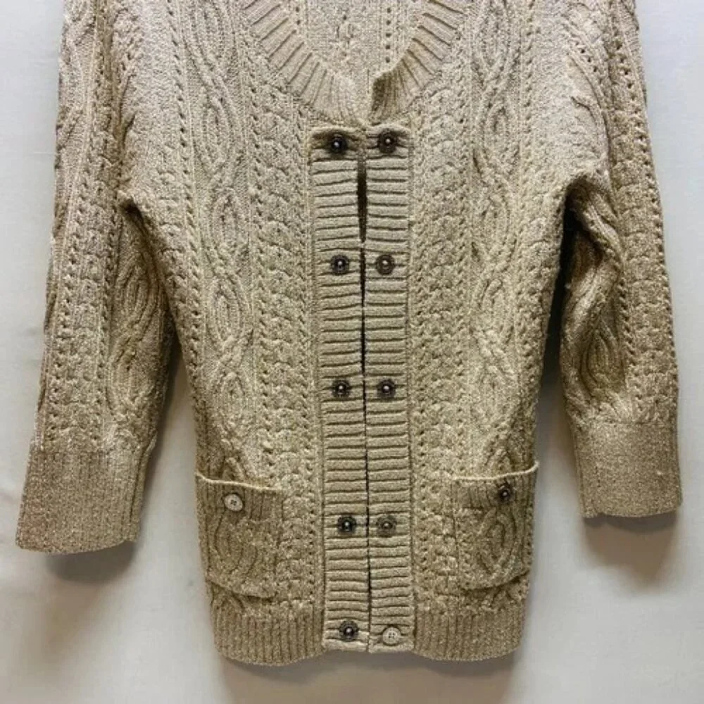 White House Black Market‎ Cardigan Sweater Women's Small Gold Metallic Knit EUC